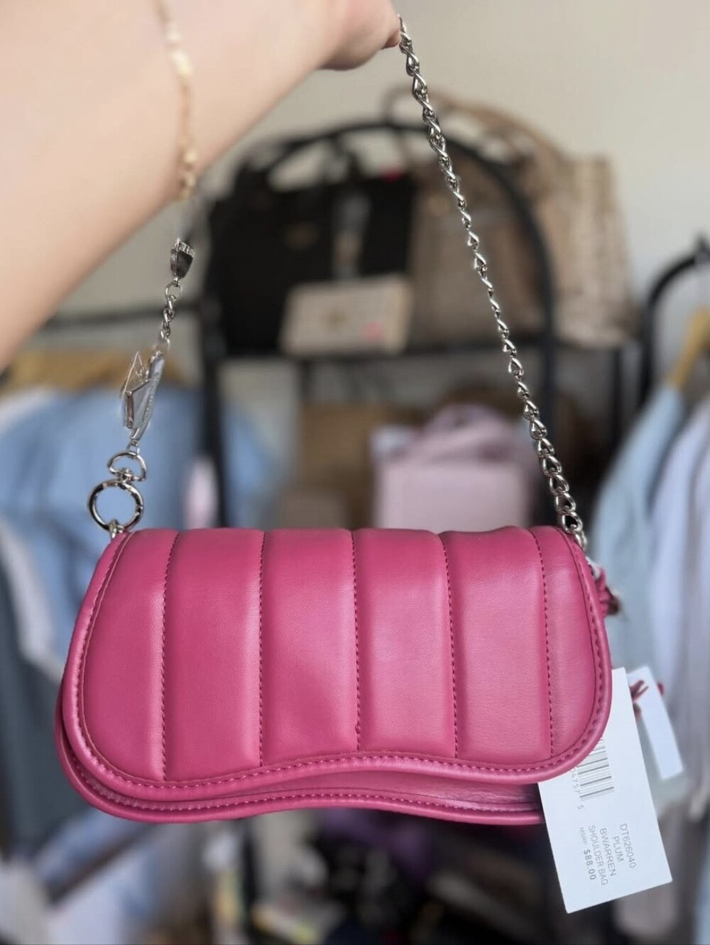 Steve Madden Pink Quilted Chain Shoulder Handbag